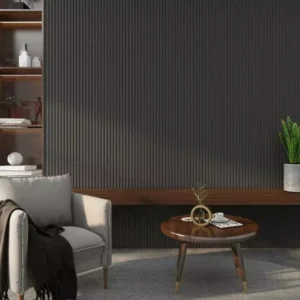 Natural wood finish acoustic wall panels used in a Dubai commercial and resedential space