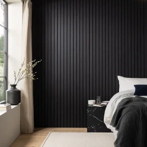 Black Slatted Wood Wall Panel