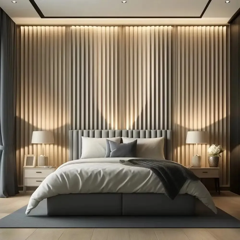Luxury wooden wall panels installed in modern Dubai villa living room