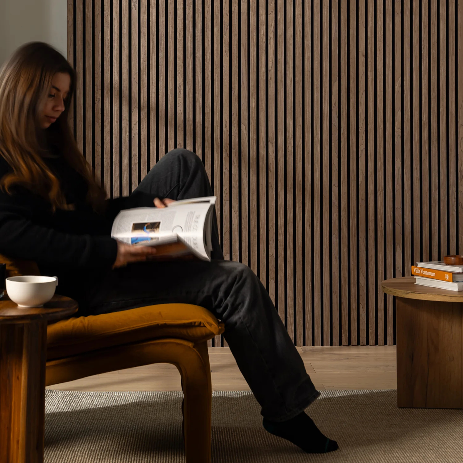 Deep Walnut Slatted Acoustic Wall Panel 1 Deep Walnut Slatted Acoustic Wall Panel