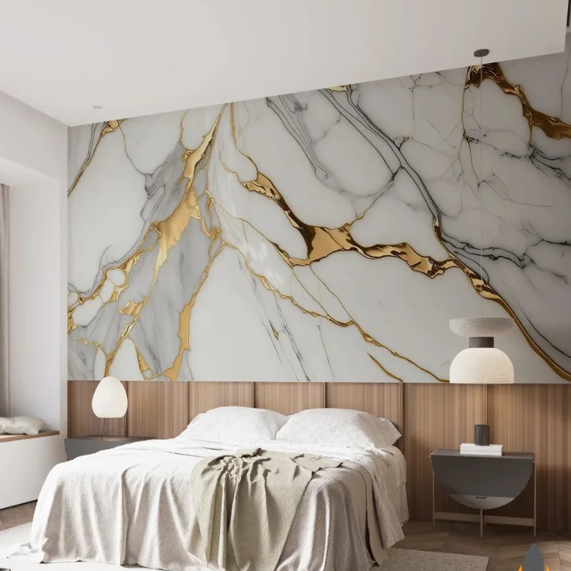 Elegant White Gold UV Marble Decorative Panels 1 Elegant White Gold UV Marble Decorative Panels